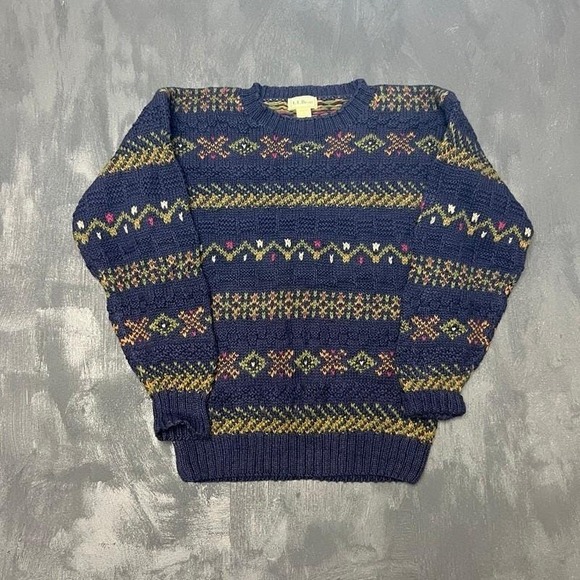 L.L. Bean Other - Vintage LL Bean Knit Sweater Small Blue 1990s Chunky Striped